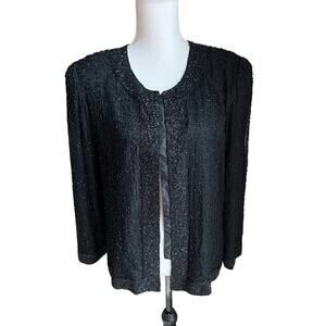 Laurence Kozar black beaded cocktail evening jacket size PM